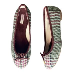 Burberry Women’s Houndstooth Check Bow Ballet Flats Purple Green Round Toe Shoes